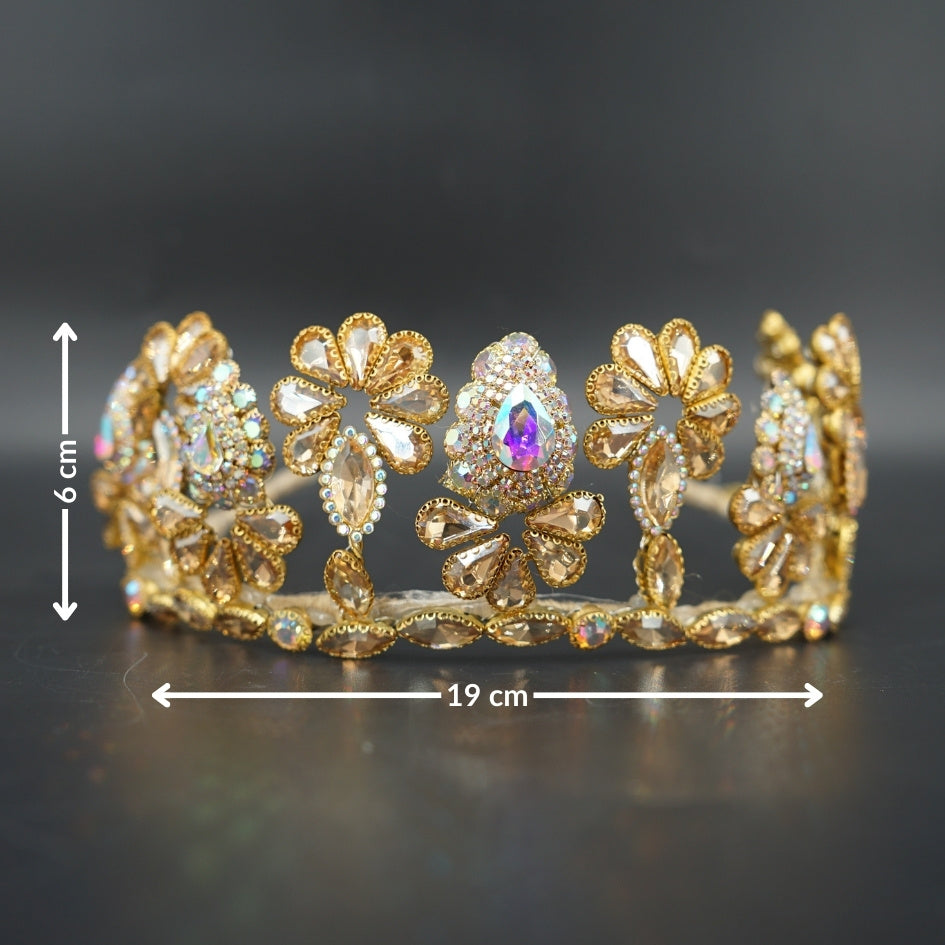 Diadème doré avec cristaux scintillants, couronne de mariage élégante
