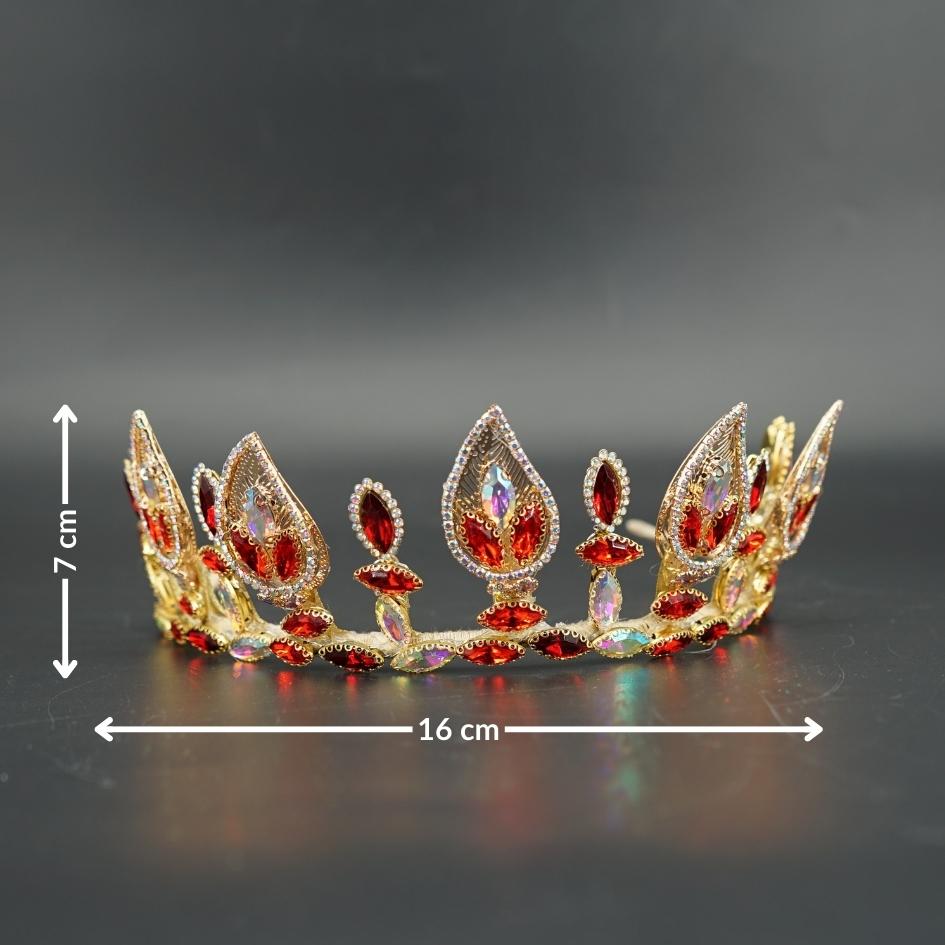 Couronne royale dorée et rouge en strass – Tiare de soirée et mariage