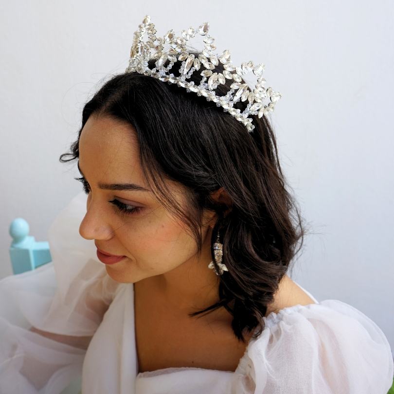 Diadème de mariage en perles et cristal, diadème de mariée, casque de mariage en perles, diadème de mariage en perles, couronne de mariage en cristal, Couronne couleur blanche