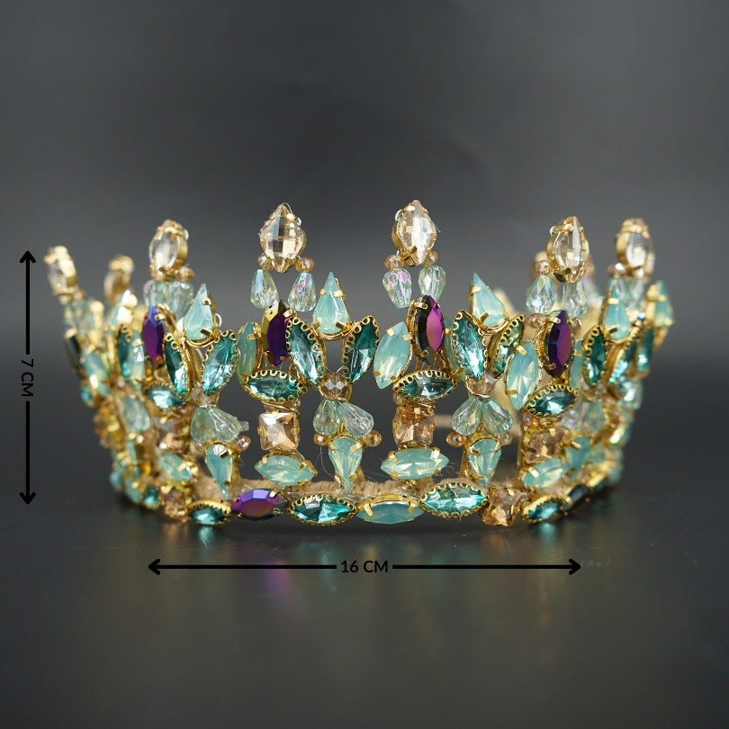 Couronne de mariage en cristaux bleu et or – Accessoire royal