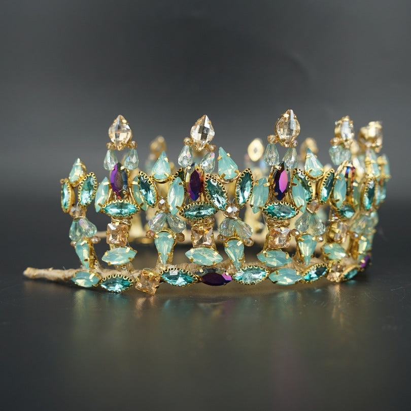 Couronne de mariage en cristaux bleu et or – Accessoire royal