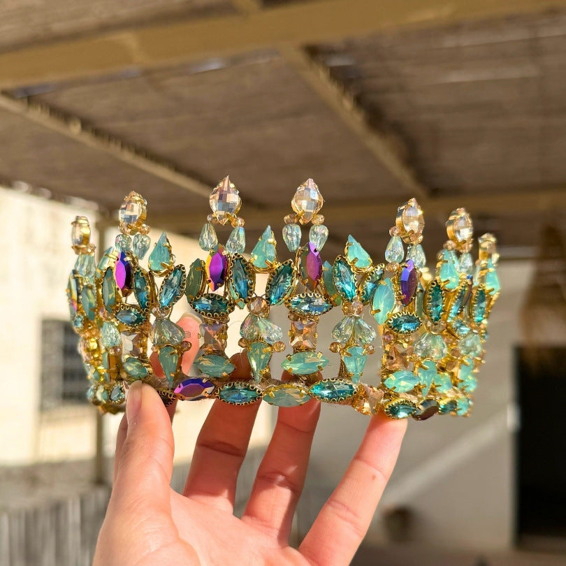 Couronne de mariage en cristaux bleu et or – Accessoire royal