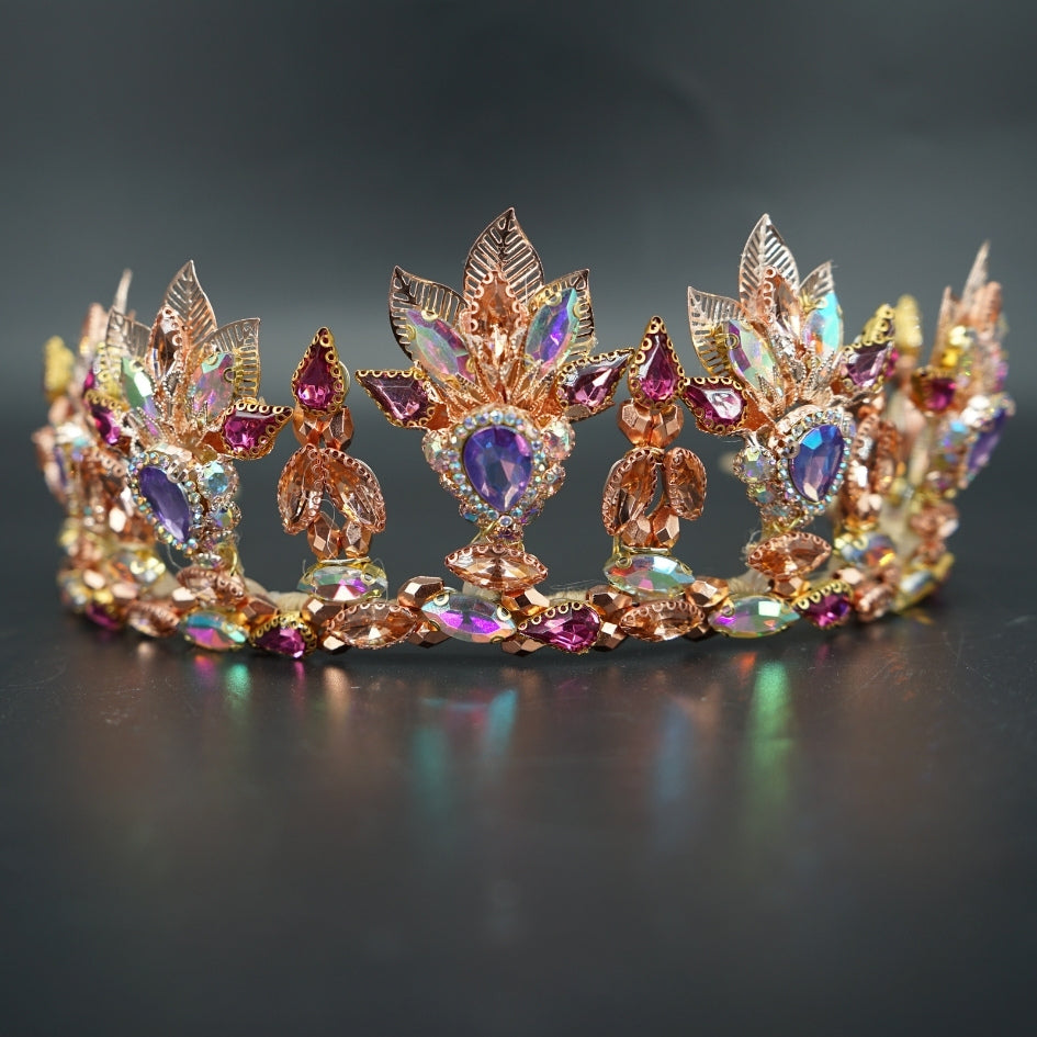 Couronne de mariée en cristaux roses et move – Style royal