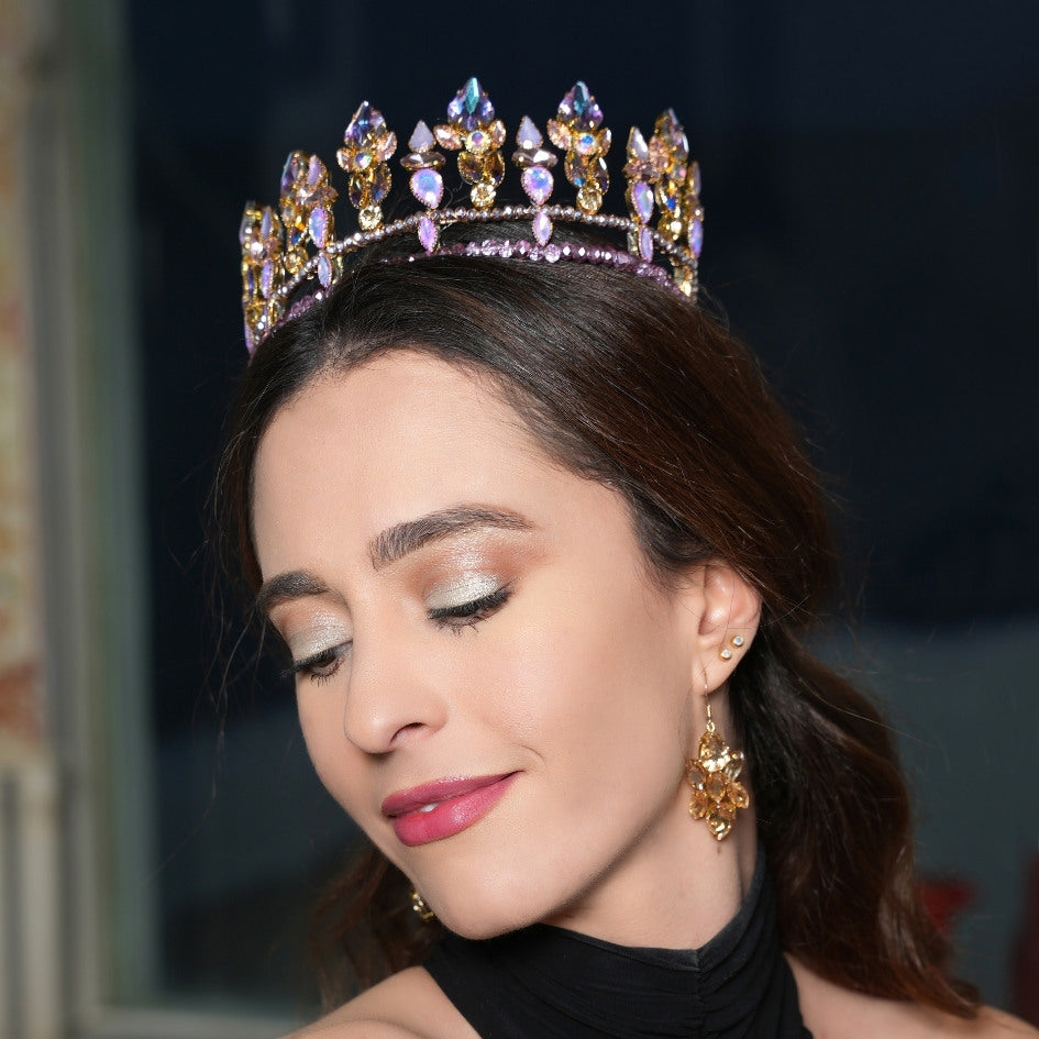 Couronne de mariage mauve et or élégante