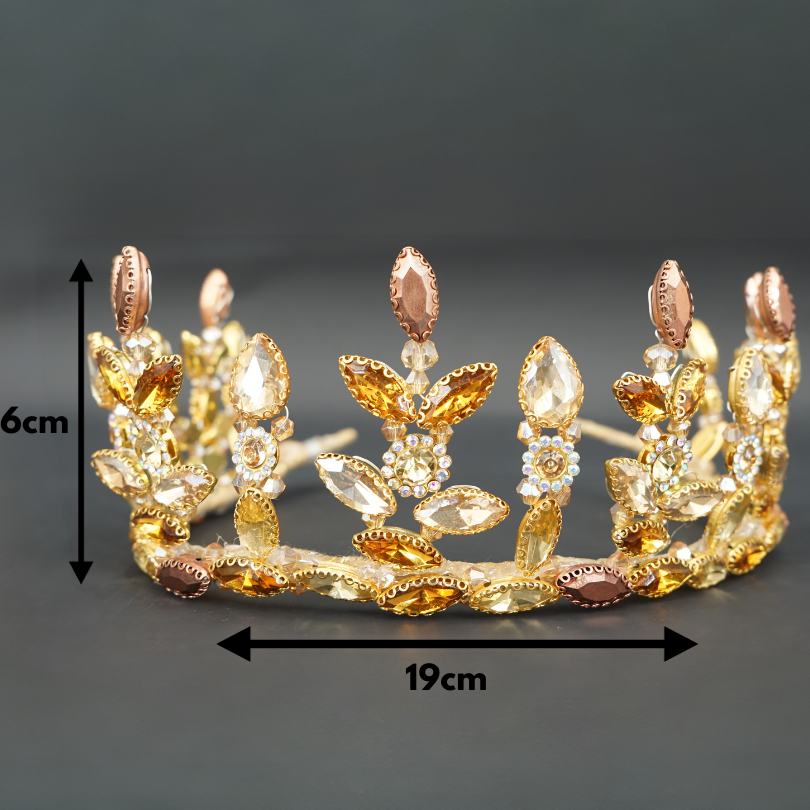 Diadème de mariée diadème en perles d'or avec cristaux et feuilles d'or pour la mariée, morceau de cheveux de mariage, bandeau diadème doré