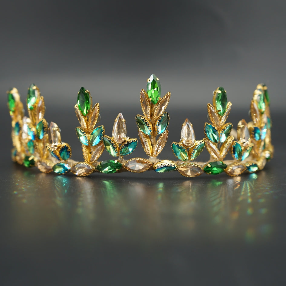 Couronne dorée émeraude – Cristaux vert faits main