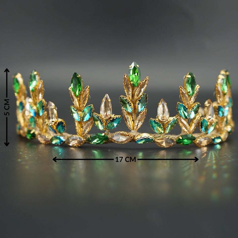 Couronne dorée émeraude – Cristaux vert faits main