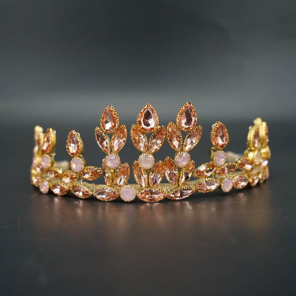 Couronne dorée pierres roses – Accessoire mariage élégant