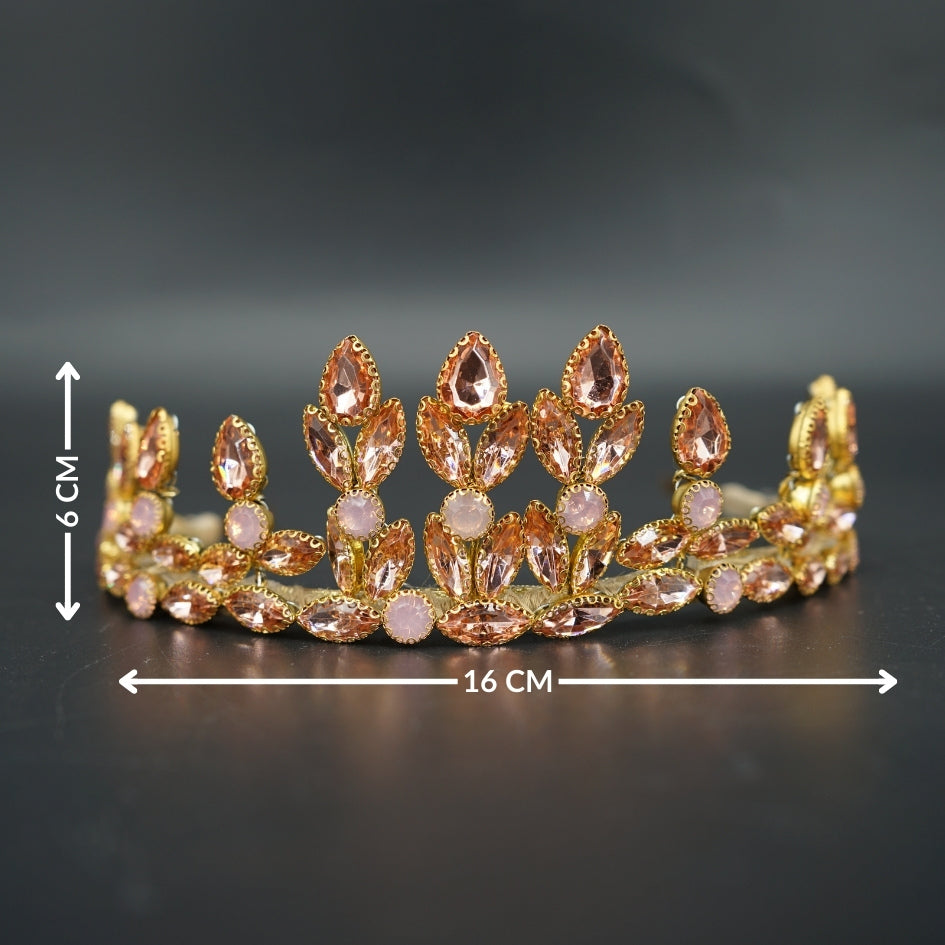 Couronne dorée pierres roses – Accessoire mariage élégant