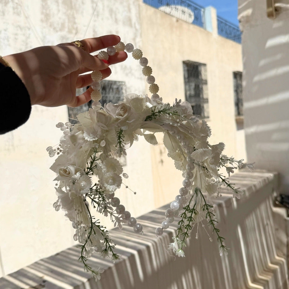 Couronne fleur pour festival couleur beige