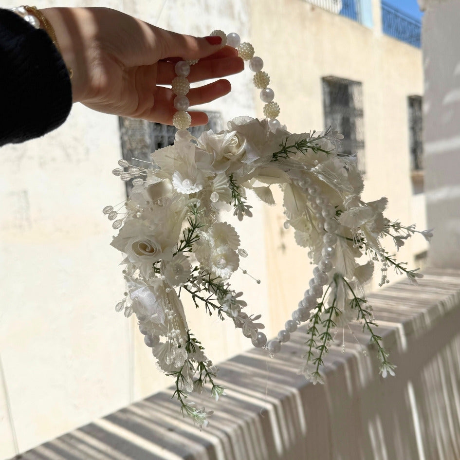 Couronne fleur pour festival couleur beige