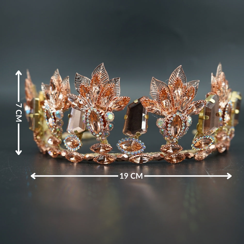 Couronne florale dorée pierres rose nude – Élégance féminine