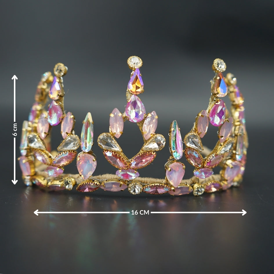 Couronne mariage luxe en strass et cristaux Rose – Diadème royal scintillant