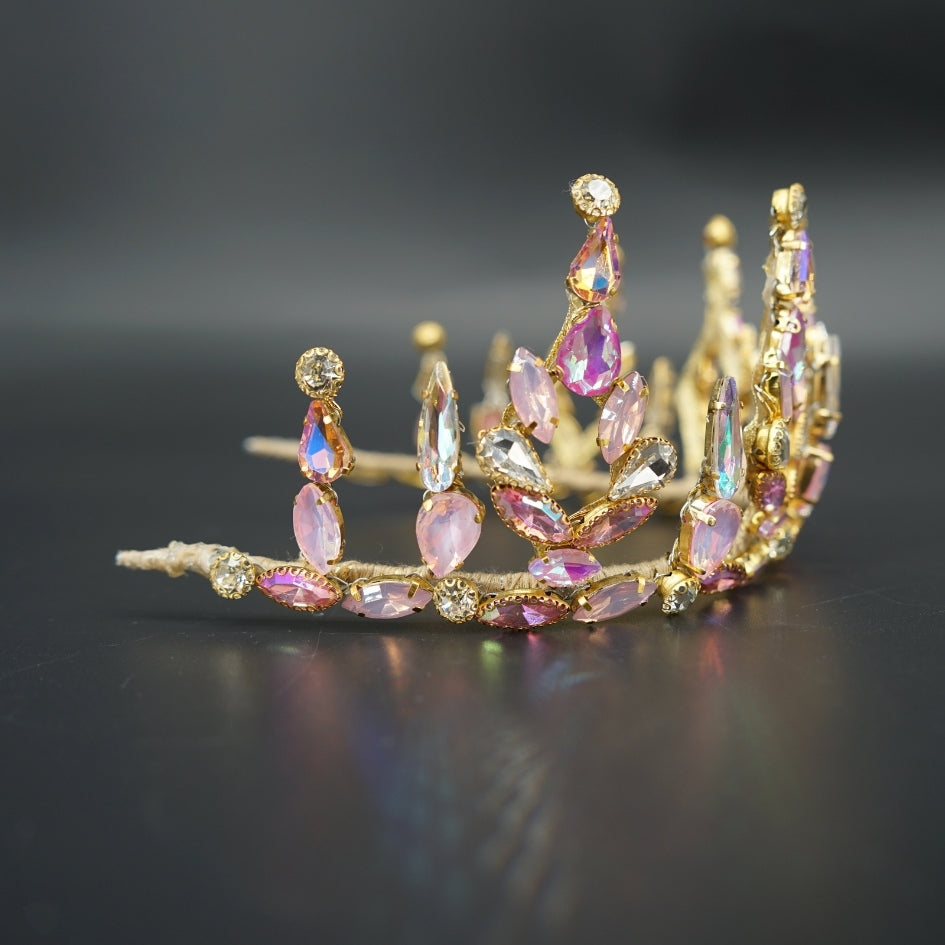 Couronne mariage luxe en strass et cristaux Rose – Diadème royal scintillant
