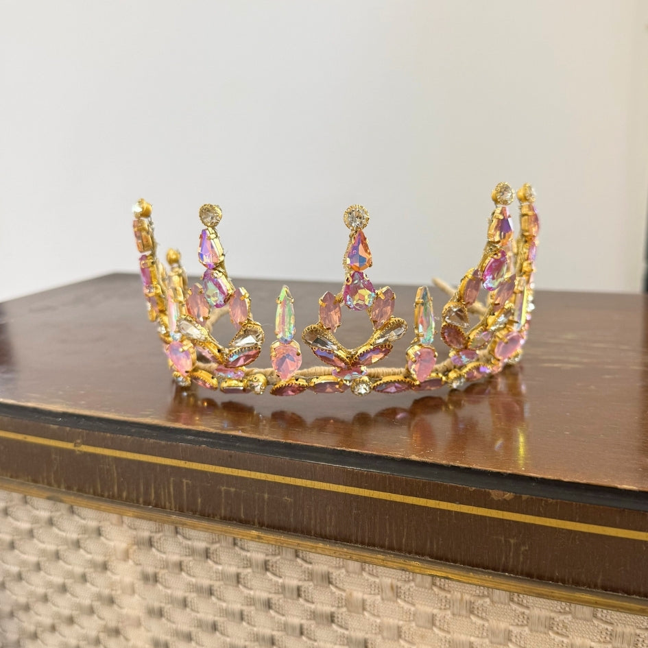 Couronne mariage luxe en strass et cristaux Rose – Diadème royal scintillant