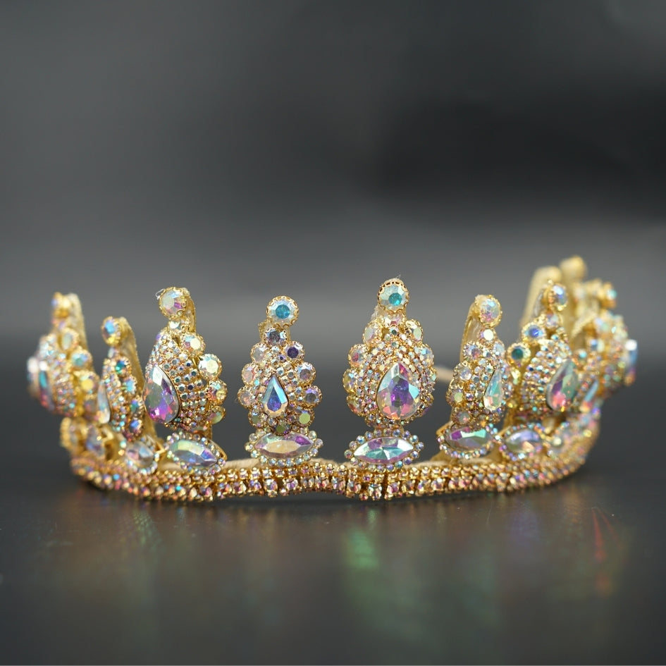 Couronne mariage luxe en strass et cristaux doré – Diadème royal scintillant