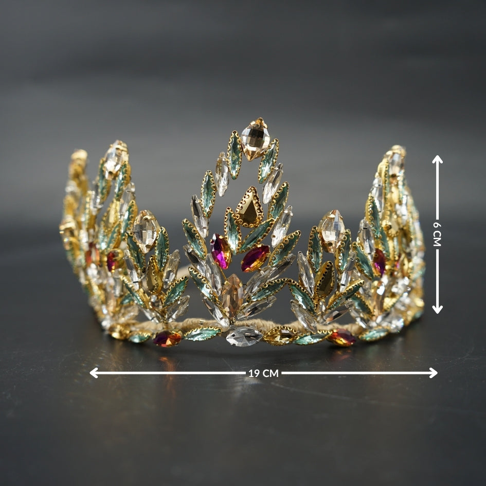 Couronne mariage royale en cristaux dorés et multicolores