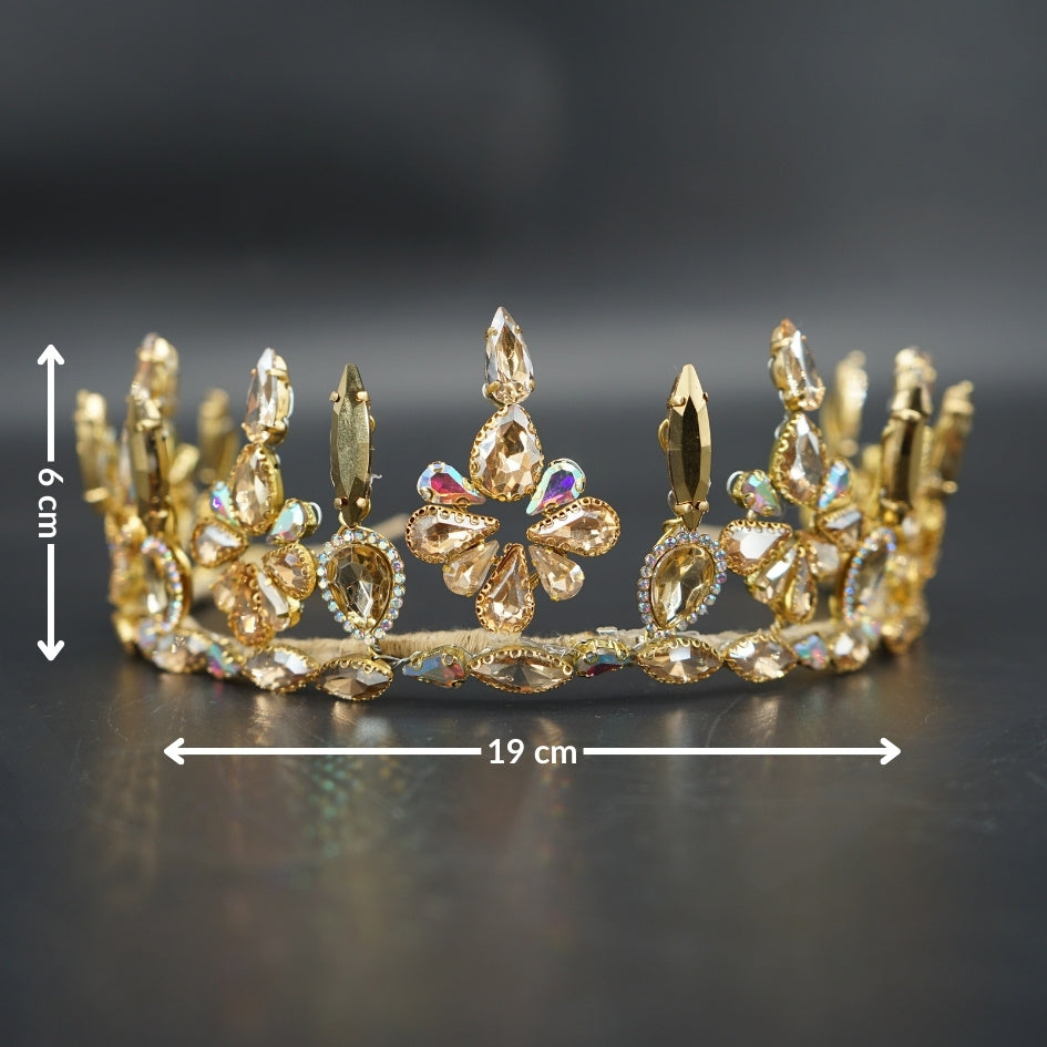Couronne fleurie en strass doré, bijou de tête glamour pour événement