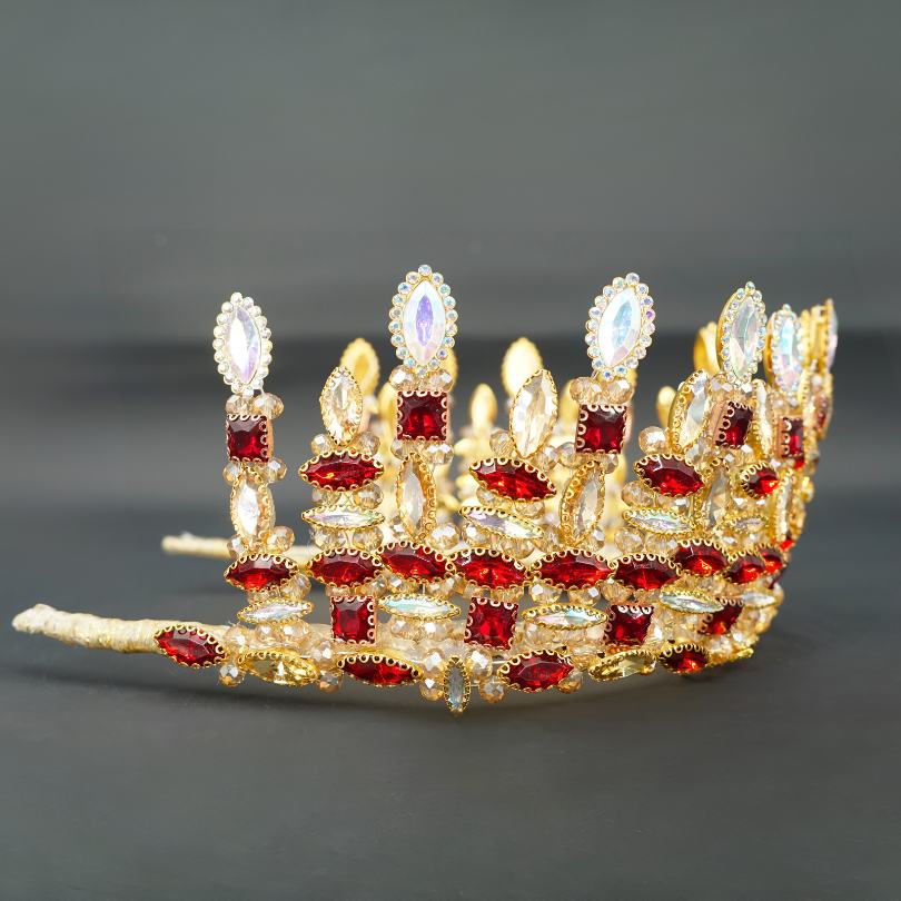 Diadème rouge, couronne de strass, diadème adulte, morceau de cheveux de mariage rouge, couronne rouge, diadème de cheveux, couronne de diadème de reine, diadème de princesse pour femme