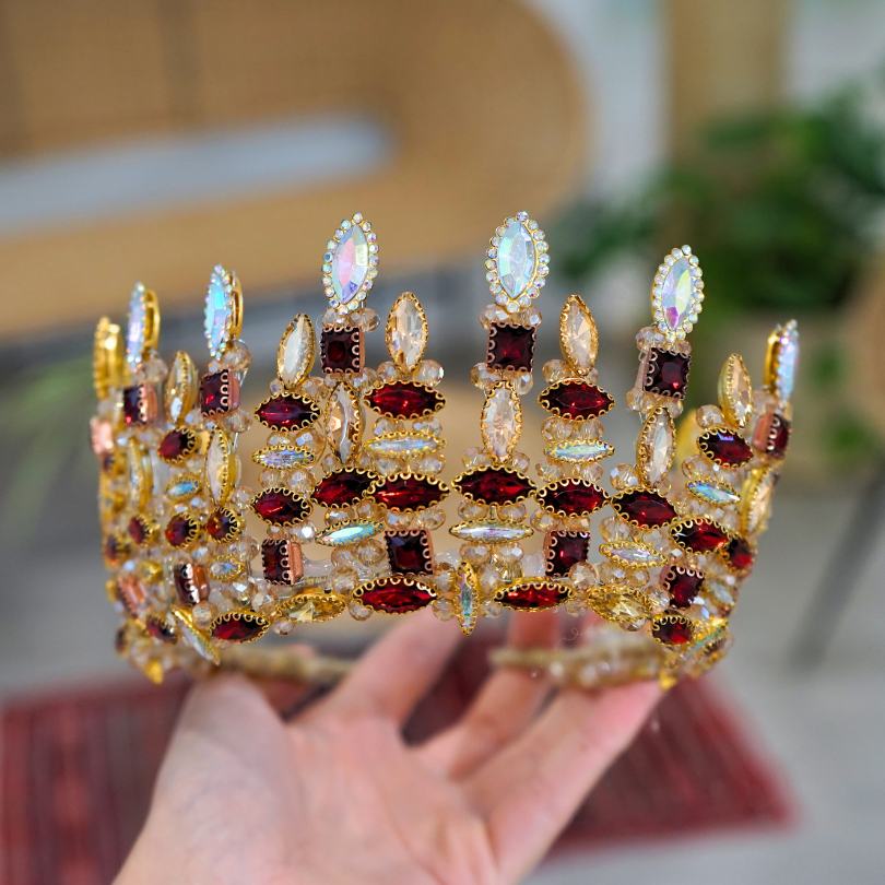 Diadème rouge, couronne de strass, diadème adulte, morceau de cheveux de mariage rouge, couronne rouge, diadème de cheveux, couronne de diadème de reine, diadème de princesse pour femme