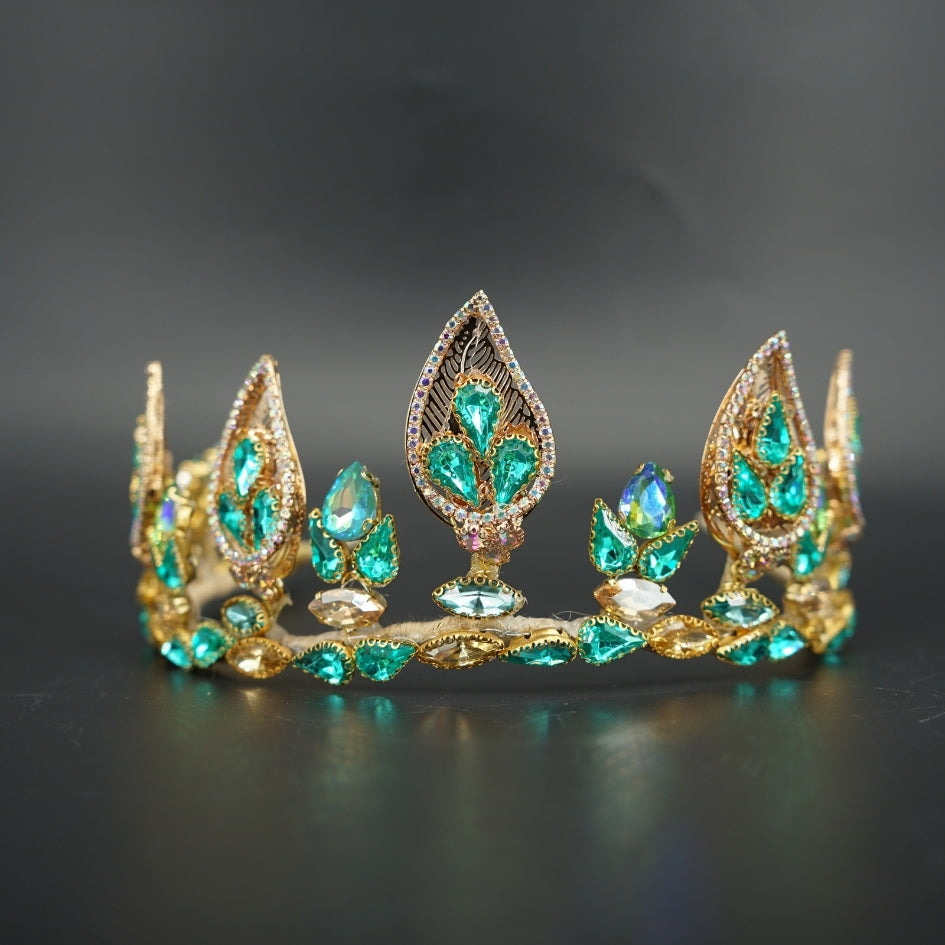 Couronne strass dorée et verte – Parure de mariée