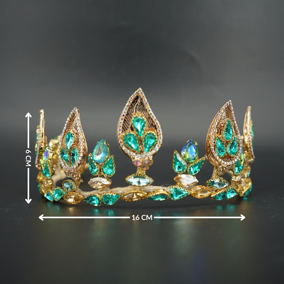 Couronne strass dorée et verte – Parure de mariée
