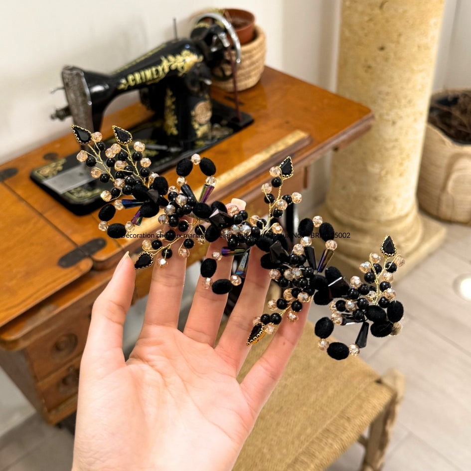 Décoration cheveux mariage – Peigne fait main cristaux Noir