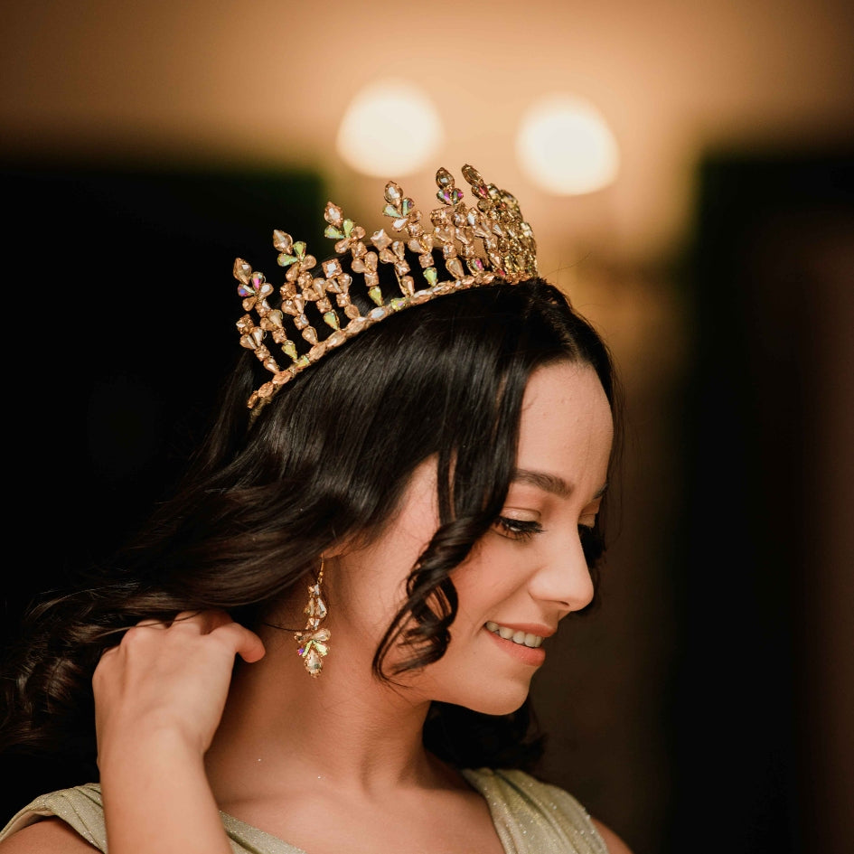 Diadème doré en cristaux scintillants, bijou de tête pour mariage royal