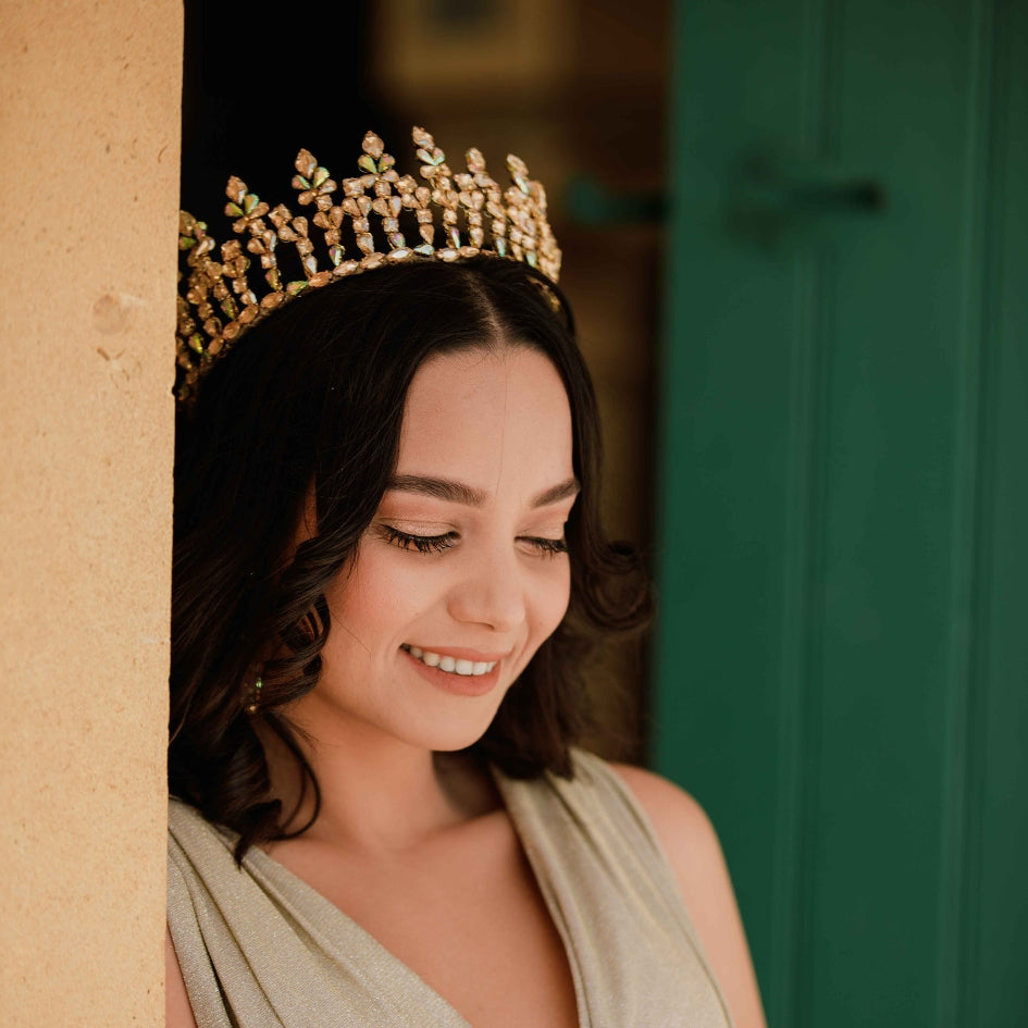 Diadème doré en cristaux scintillants, bijou de tête pour mariage royal