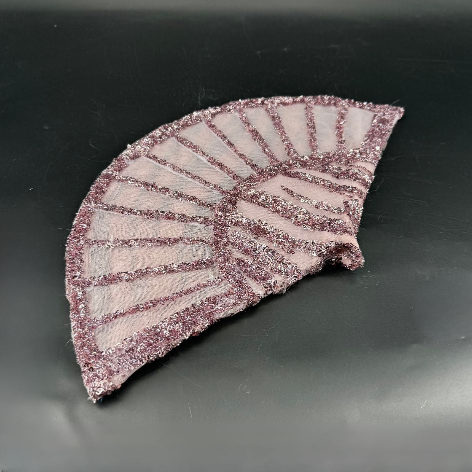 Voile de mariée éventail brodé à paillettes rose poudré