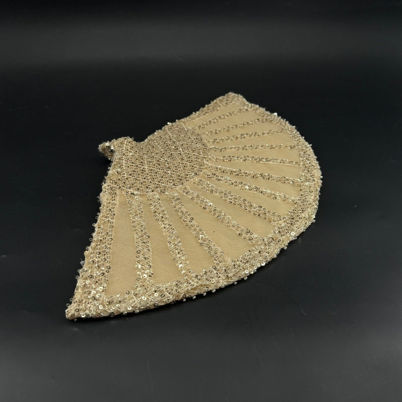 Éventail doré paillettes mariage élégant