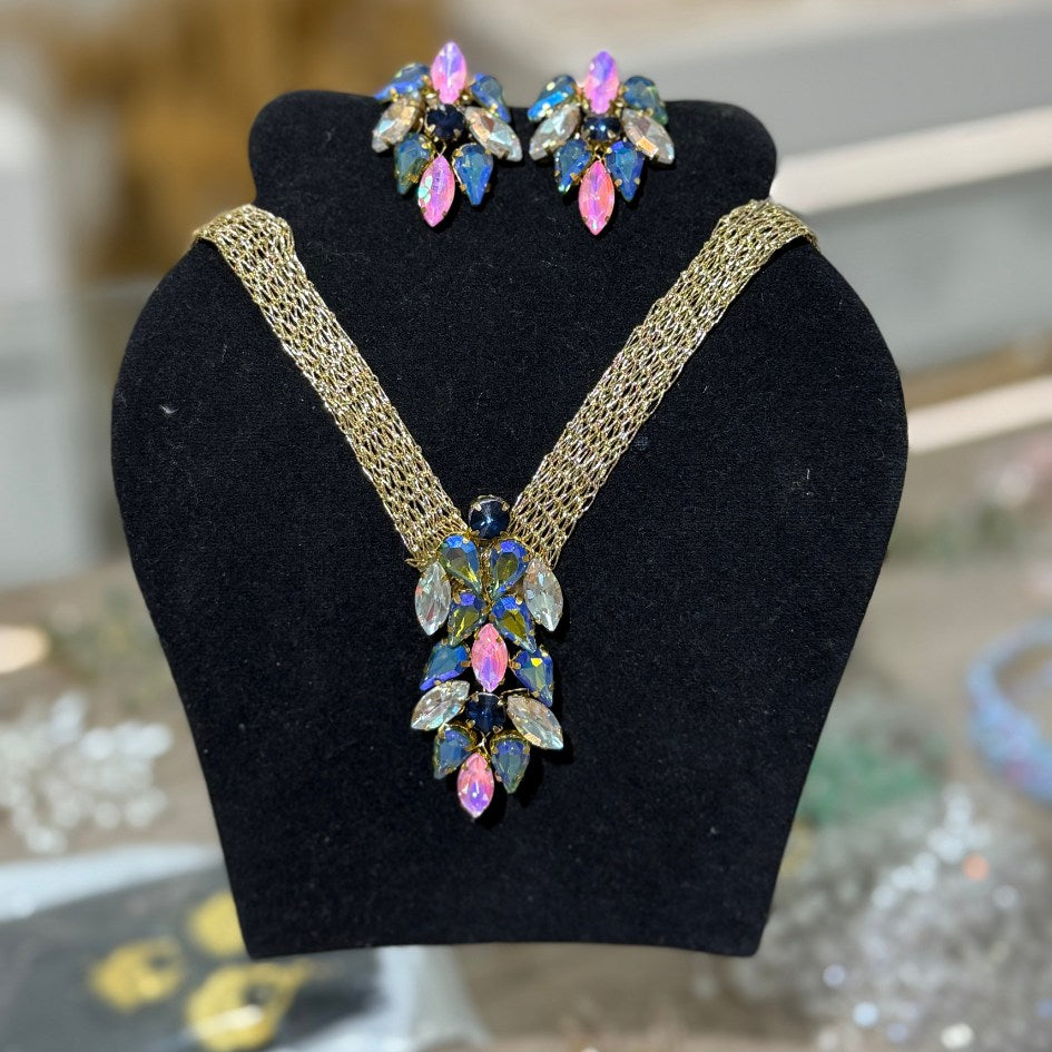 Parure bijoux couronne & collier multicolore chic