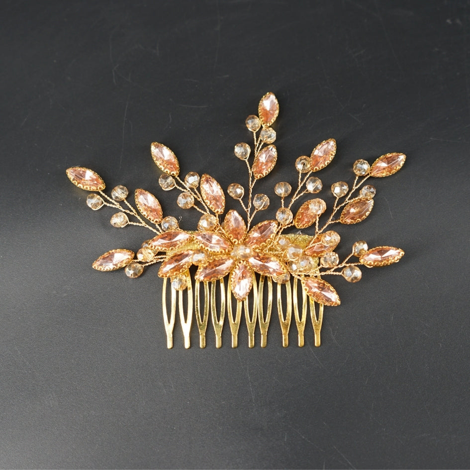 Peigne cheveux feuilles Beige en cristaux