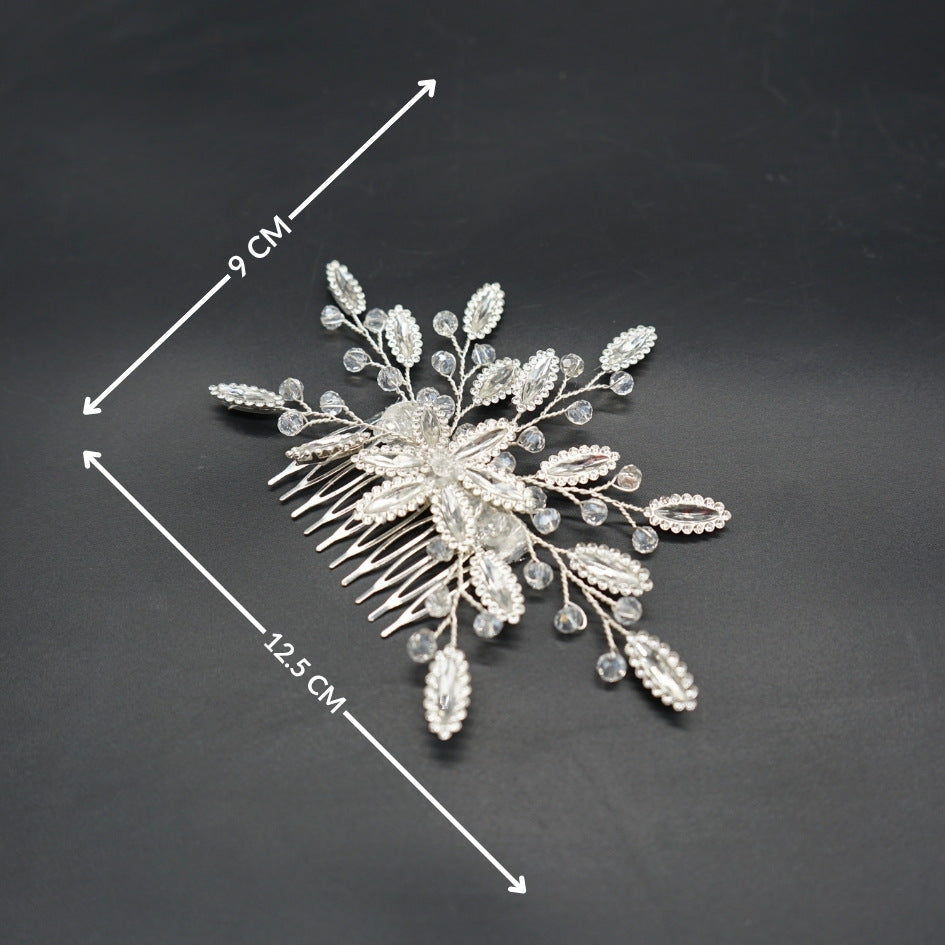 Peigne cheveux feuilles blanc en cristaux