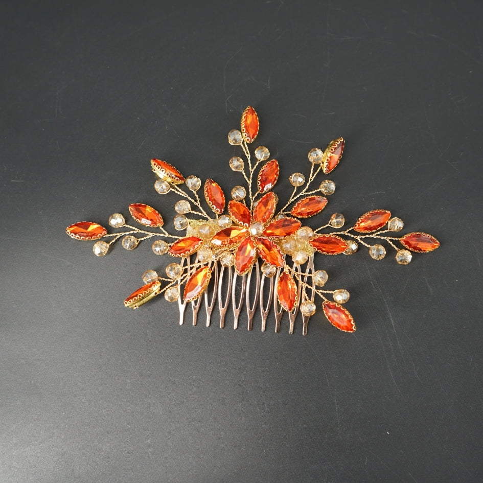 Peigne cheveux feuilles orange en cristaux