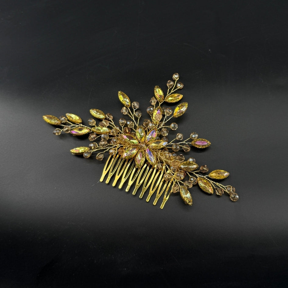 Peigne cheveux strass doré – Coiffure cérémonie ou mariage