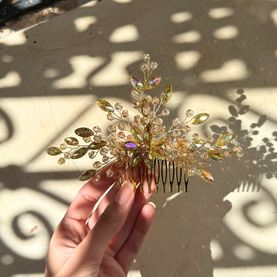 Peigne cheveux strass doré – Coiffure cérémonie ou mariage