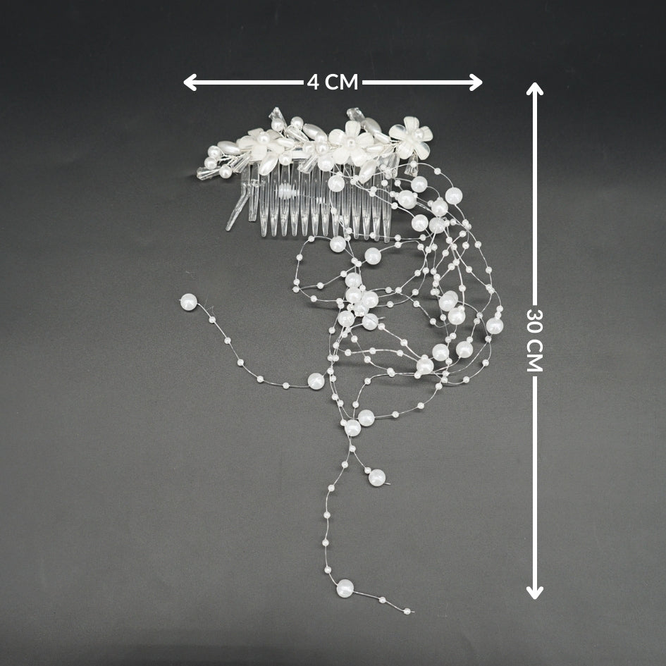 Peigne de Mariage Perles et Fleurs Blanches - Accessoire Cheveux Élégant
