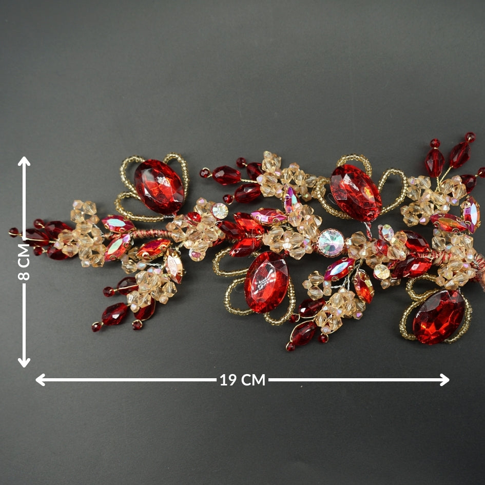 Peigne de cheveux cristal et strass Rouge – Bijou raffiné pour mariée