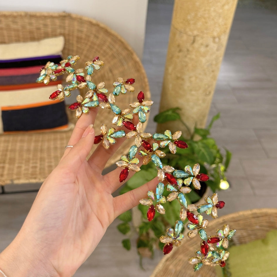 Peigne de cheveux doré avec cristaux multicolores – Accessoire mariage et soirée