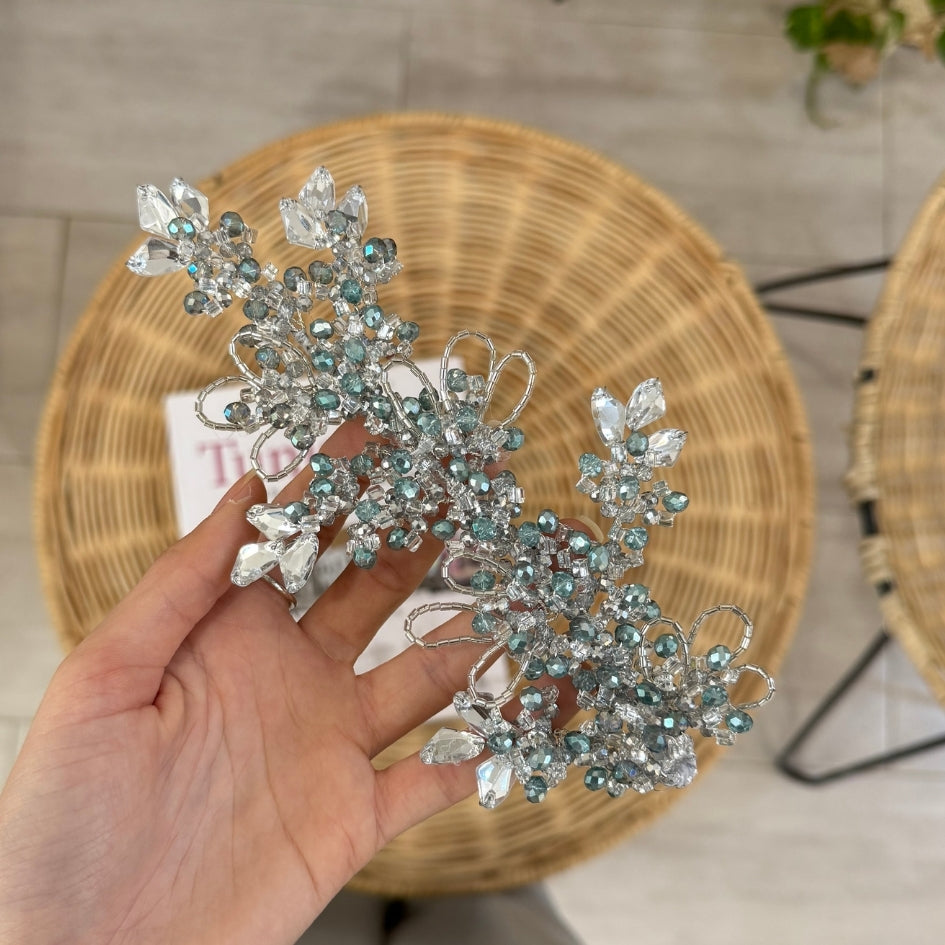 Accessoire de coiffure en cristal et perles Bleu ciel – Idéal pour mariage et cérémonie