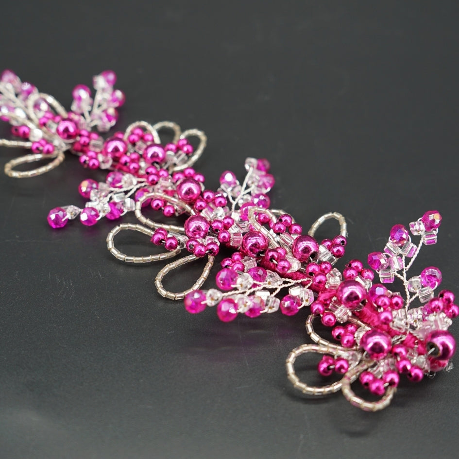 Peigne de mariage en strass et perles fuchsia – Bijou de tête élégant