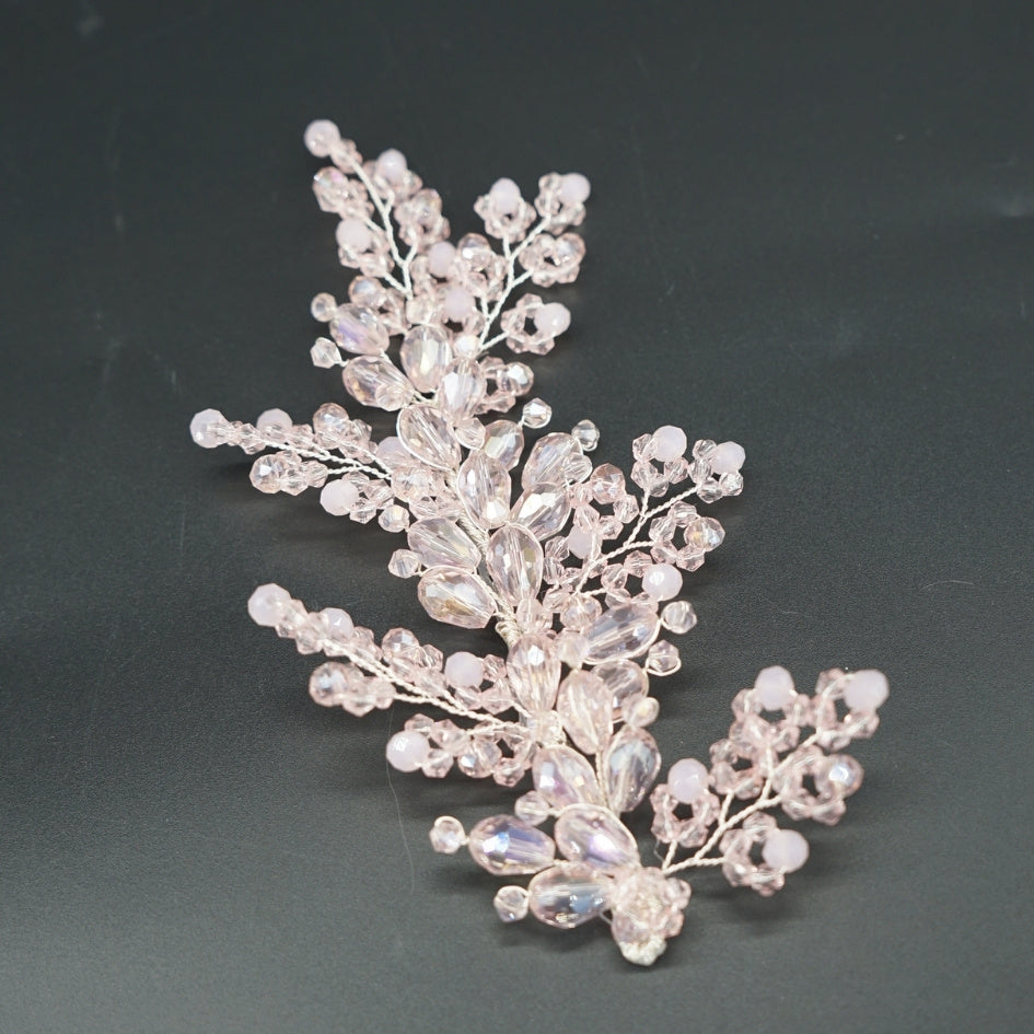 Peigne de mariée rose poudré – Cristaux et perles faits main