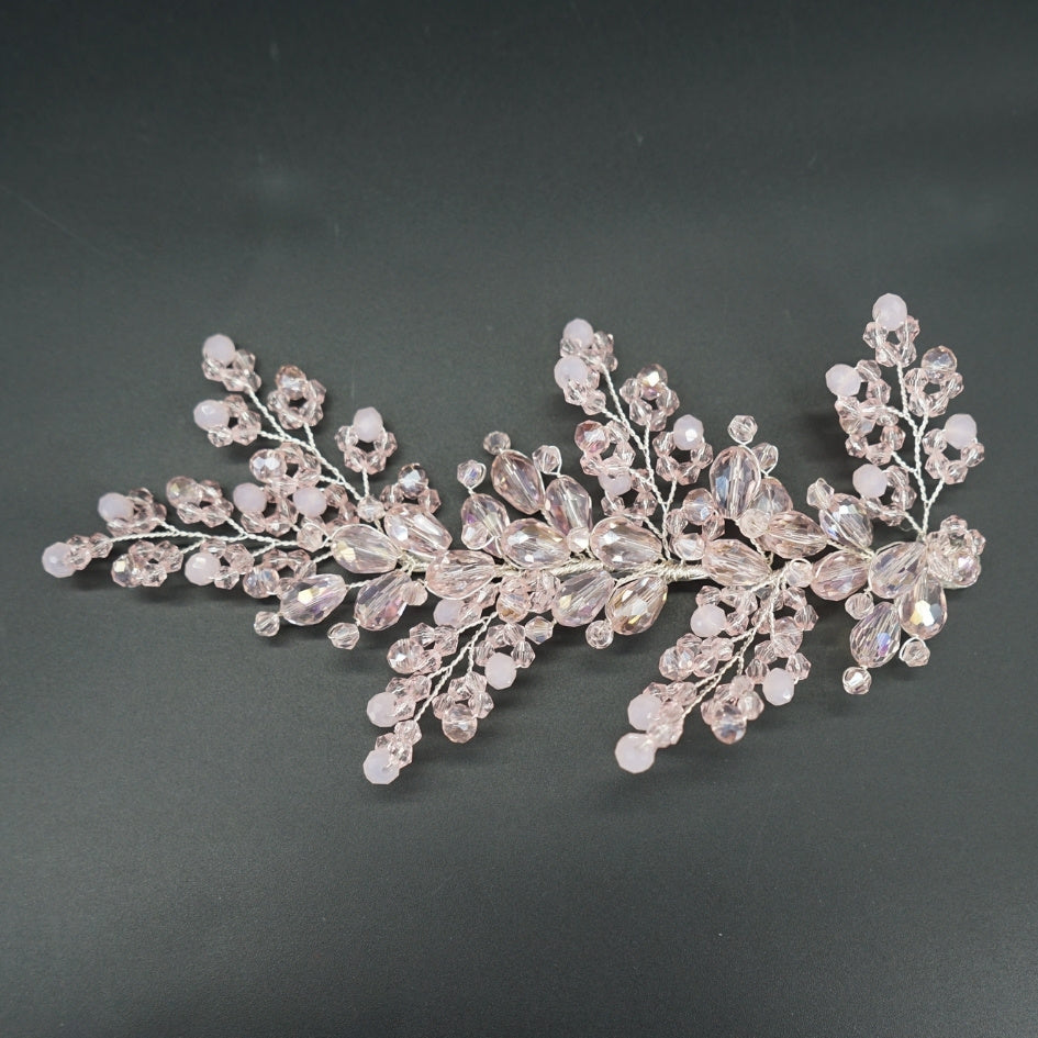 Peigne de mariée rose poudré – Cristaux et perles faits main