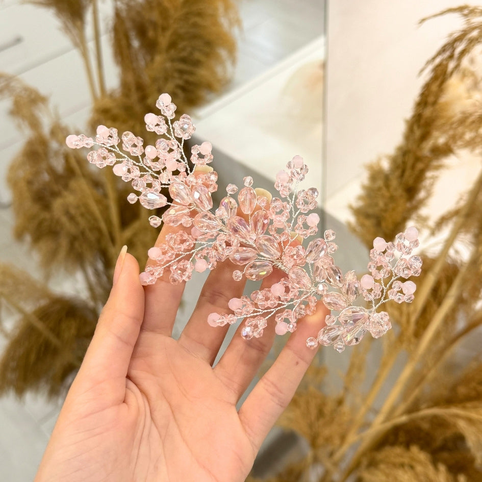 Peigne de mariée rose poudré – Cristaux et perles faits main