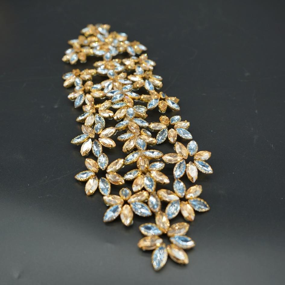 Bijou de tête doré et bleu – Serre-tête mariage chic et bohème