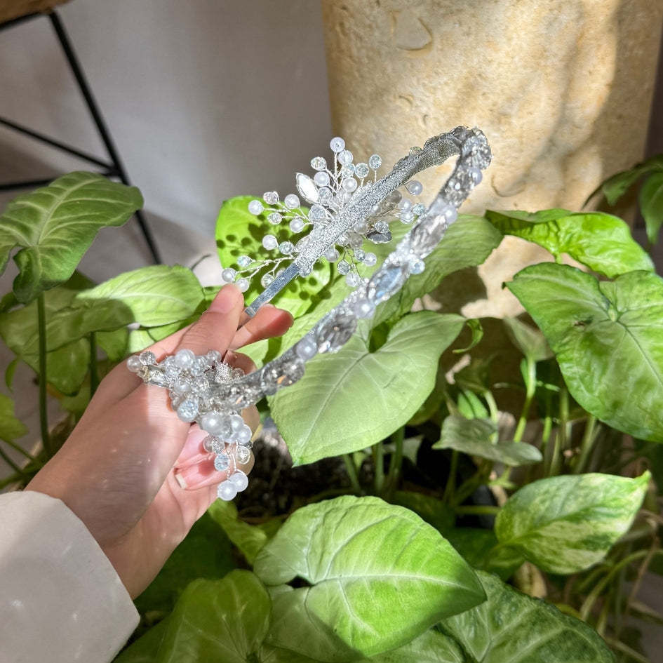 Serre-tête mariage en strass et perles – Accessoire chic pour mariée