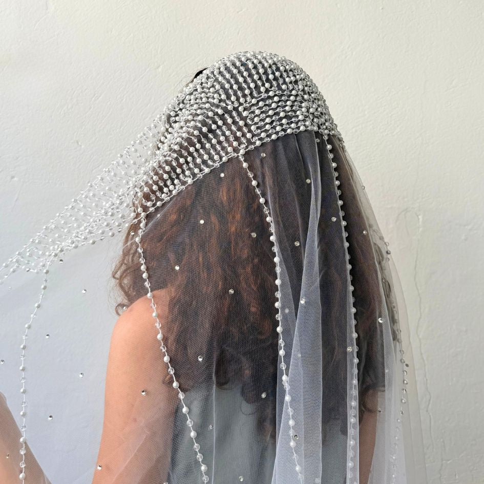 Voile de mariée blanc avec perles brodées