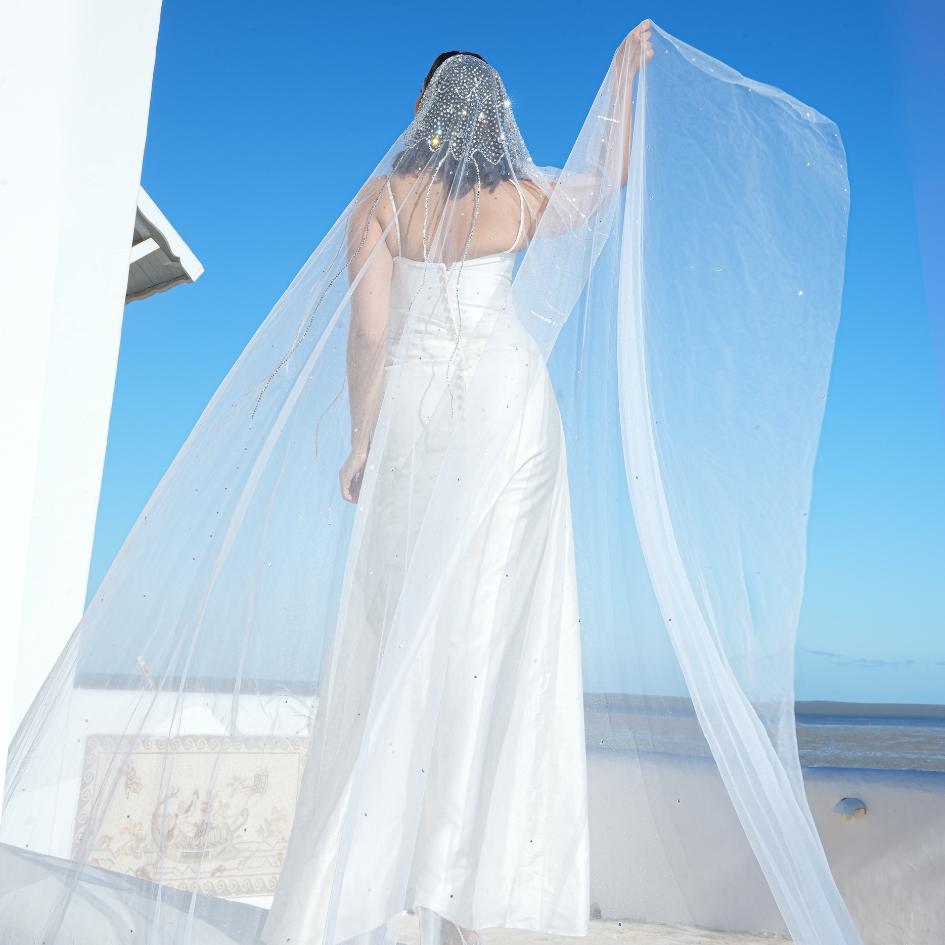 Voile de Mariée Blanc Orné de Cristaux