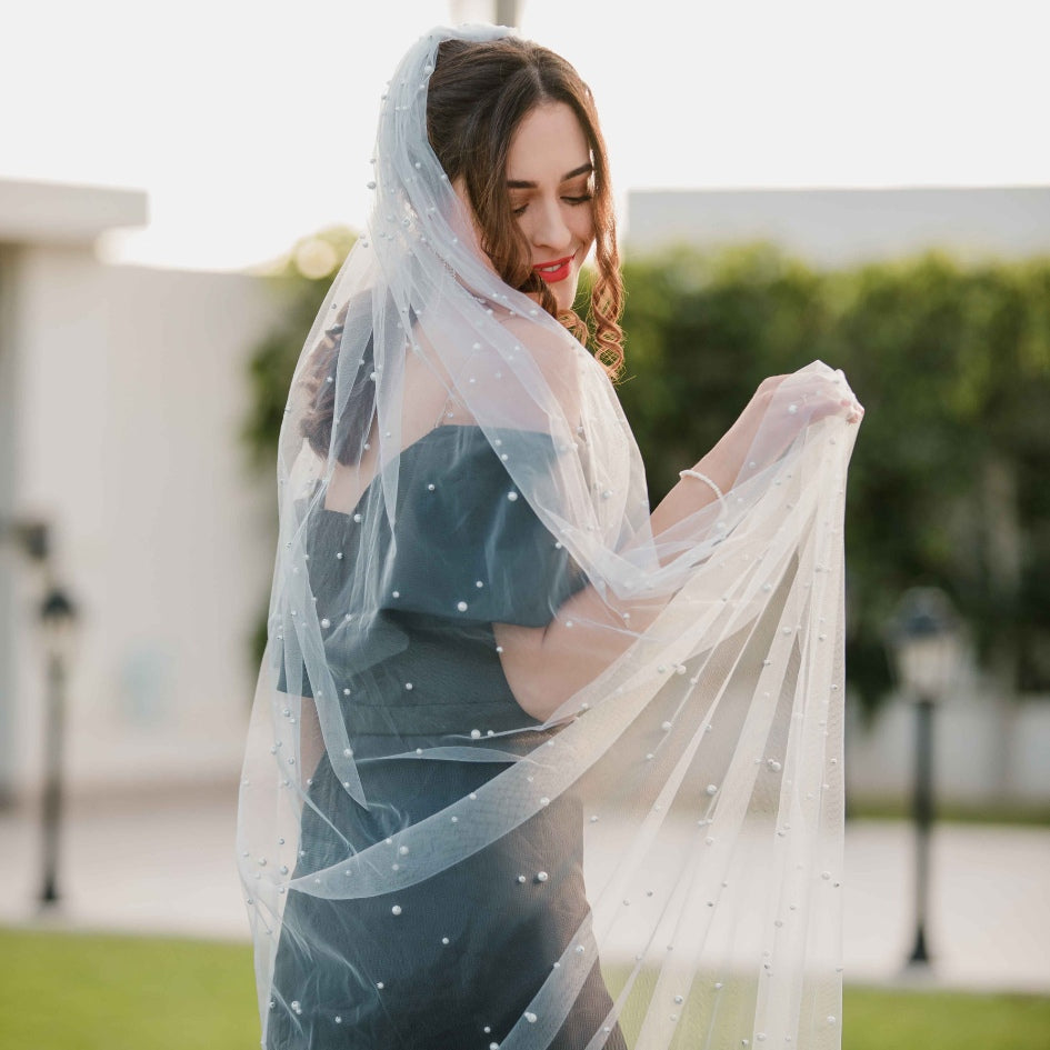 Voile de mariage avec perles et broderie florale
